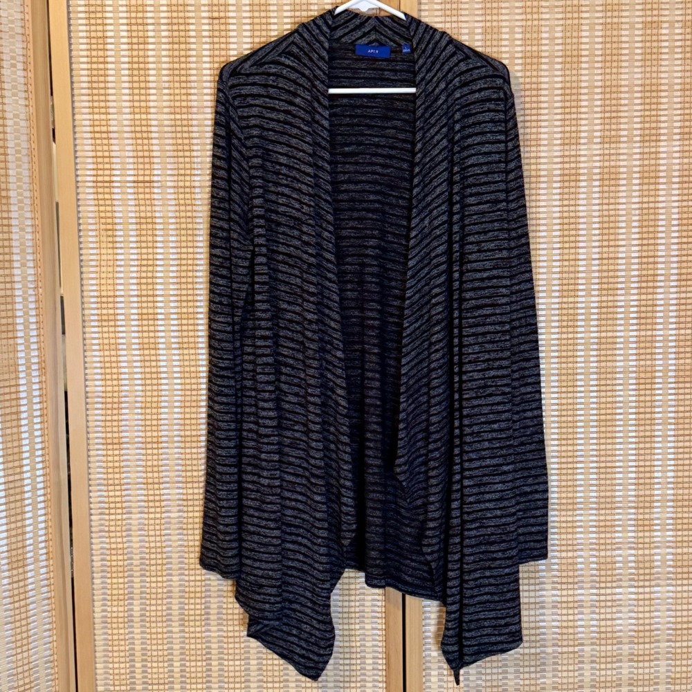 Apt. 9 Womens Open Front‎ Striped Waterfall Cardigan Gray Black Marl Large Chic